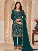 Teal Green Faux Georgette Salwar Kameez